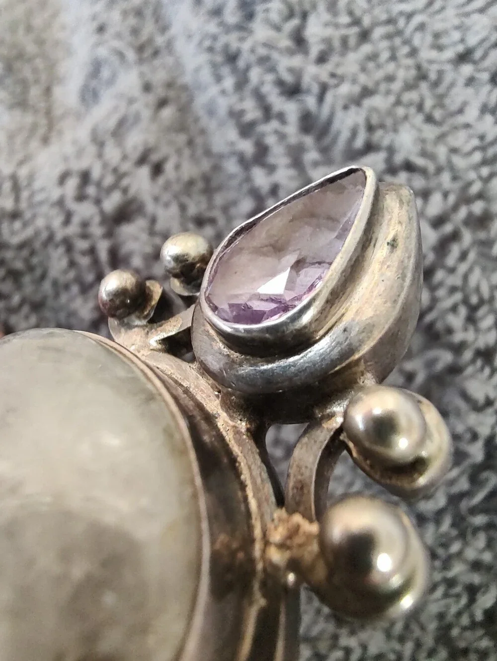 Vintage 925 Sterling Silver Moonstone Amethyst Artisan Statement Pendant